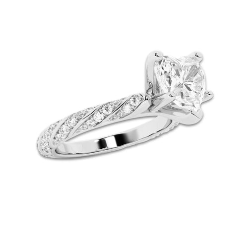 1.94 ctw Heart Lab-Grown Diamond Twisted Band Engagement Ring in Platinum for Women | Colorless D, VVS1 Clarity, IGI Certified 1.50 ct Center Diamond