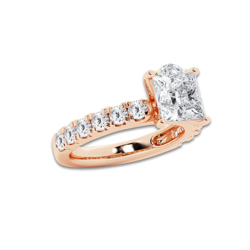 3.50 ctw Princess Lab-Grown Diamond Split-Prong Set Side Stone Engagement Ring in 14K Rose Gold for Women | Colorless E, VS1 Clarity, IGI Certified 2.50 ct Center Diamond