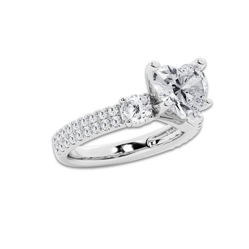 4.00 ctw Heart Lab-Grown Diamond Three Stone Double Row Engagement Ring in Platinum for Women | D Color, VVS1 Clarity, IGI Certified 3.00 ct Center Diamond