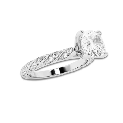 1.94 ctw Cushion Lab-Grown Diamond Twisted Band Engagement Ring in Platinum for Women | Colorless D, VVS1 Clarity, IGI Certified 1.50 ct Center Diamond
