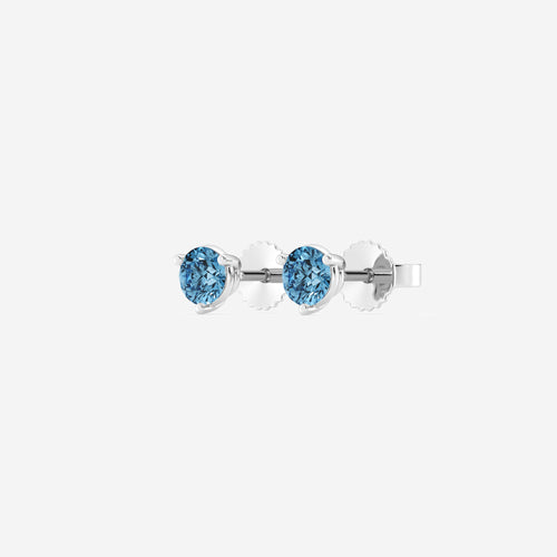 1 ctw Round Lab Grown Diamond Three Prong Fancy Blue Stud Earrings Sterling Silver