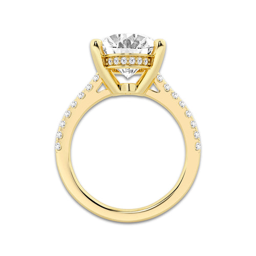 5.31 ctw Oval Lab-Grown Diamond Hidden Halo Side Stone Engagement Ring in 18K Yellow Gold for Women | Colorless E, VS1 Clarity, IGI Certified 5.00 ct Center Diamond