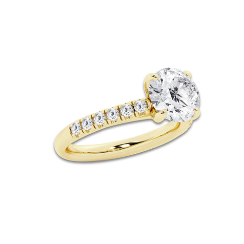 2.90 ctw Round Lab-Grown Diamond Pave Engagement Ring in 14K Yellow Gold for Women | E Color, VS1 Clarity, IGI Certified 2.50 ct Center Diamond