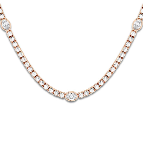näas Empowering 9 ctw Oval Lab Grown Diamond Station Tennis Necklace 14K Rose Gold 14K Rose Gold, DE, VS1