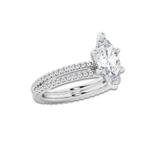 2.69 ctw Marquise Lab-Grown Diamond Double Row Diamond Engagement Ring in 14K White Gold for Women | Colorless E, VS1 Clarity, IGI Certified 2.00 ct Center Diamond