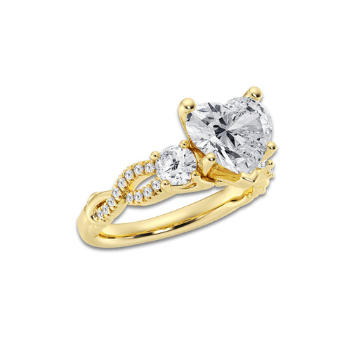 3.10 ctw Heart Lab-Grown Diamond Side Stone Engagement Ring in 14K Yellow Gold for Women | Colorless D, VVS1 Clarity, IGI Certified 2.50 ct Center Diamond