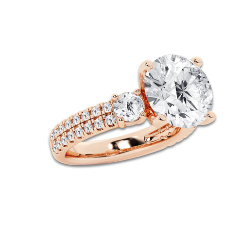 6.96 ctw Round Lab-Grown Diamond Three Stone Double Row Engagement Ring in 14K Rose Gold for Women | D Color, VVS1 Clarity, IGI Certified 6.00 ct Center Diamond