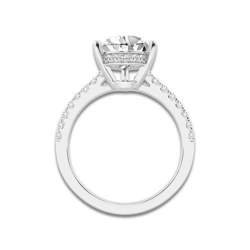 2.76 ctw Pear Lab-Grown Diamond Hidden Halo Side Stone Engagement Ring in Platinum for Women | Colorless E, VS1 Clarity, IGI Certified 2.50 ct Center Diamond