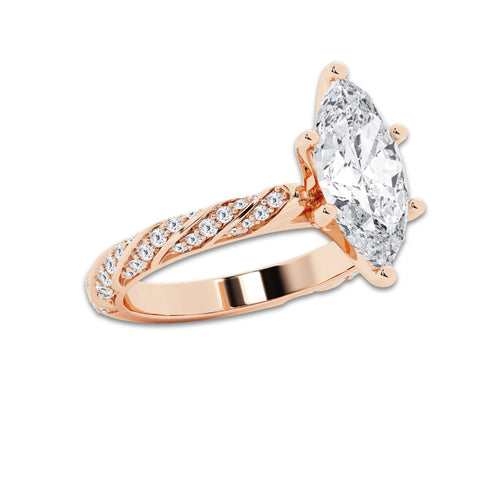3.44 ctw Marquise Lab-Grown Diamond Twisted Band Engagement Ring in 14K Rose Gold for Women | Colorless E, VS1 Clarity, IGI Certified 3.00 ct Center Diamond