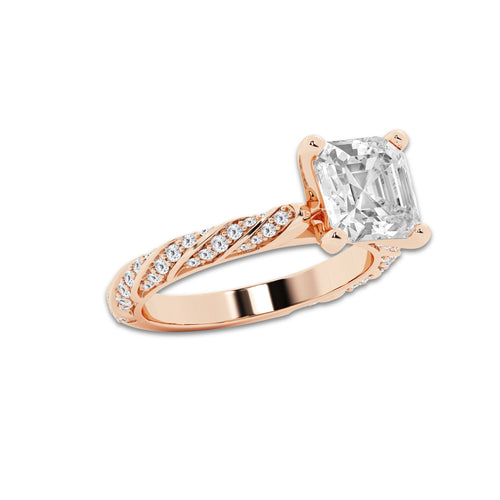 3.92 ctw Asscher Lab-Grown Diamond Twisted Band Engagement Ring in 14K Rose Gold for Women | Colorless E, VS1 Clarity, IGI Certified 3.50 ct Center Diamond