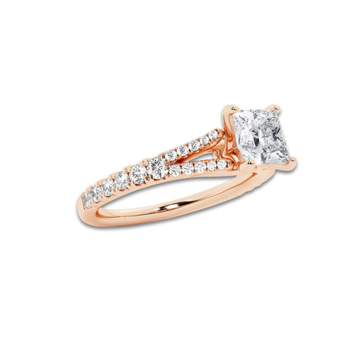 1.33 ctw Princess Lab-Grown Diamond Split Shank Side Stone Engagement Ring in 14K Rose Gold for Women | Colorless D, VVS1 Clarity, IGI Certified 1.00 ct Center Diamond
