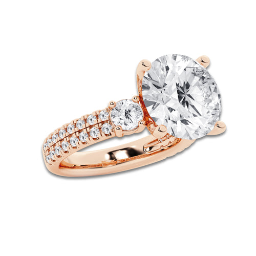 8.96 ctw Round Lab-Grown Diamond Three Stone Double Row Engagement Ring in 14K Rose Gold for Women | E Color, VS1 Clarity, IGI Certified 8.00 ct Center Diamond