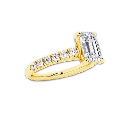 1.91 ctw Emerald Lab-Grown Diamond Pave Engagement Ring in 14K Yellow Gold for Women | D Color, VVS1 Clarity, IGI Certified 1.50 ct Center Diamond