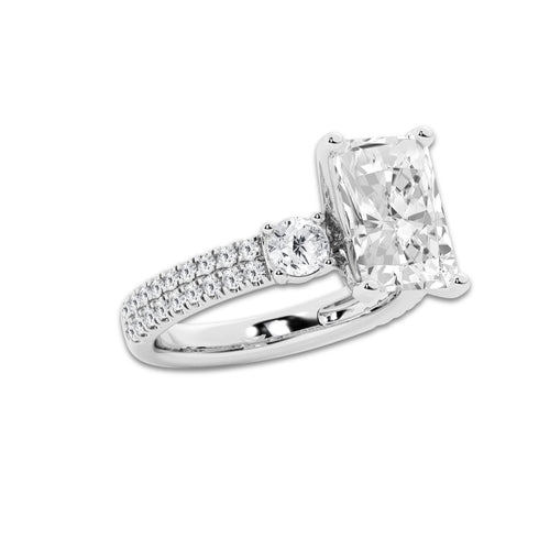 4.46 ctw Radiant Lab-Grown Diamond Three Stone Double Row Engagement Ring in 14K White Gold for Women | E Color, VS1 Clarity, IGI Certified 3.50 ct Center Diamond