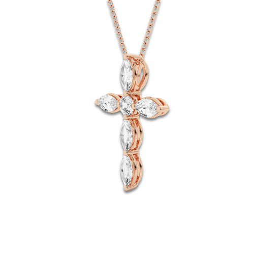 1 ctw Marquise and Round Lab Grown Diamond Cross Pendant with Adjustable Chain 14K Rose Gold, DE, VS1