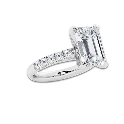 6.55 ctw Emerald Lab-Grown Diamond Pave Engagement Ring in Platinum for Women | E Color, VS1 Clarity, IGI Certified 6.00 ct Center Diamond
