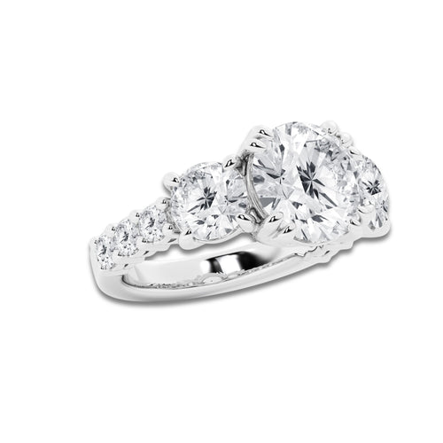 Irene 6 2/3 ctw Round Lab Grown Diamond Three-Stone Engagement Ring 14K White Gold, D, VVS | IGI Certified, 4 ct Center