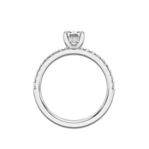 1 1/3 ctw Emerald Lab Grown Diamond Hidden Halo Engagement Ring Platinum, E, VS1 | 1 ct Center
