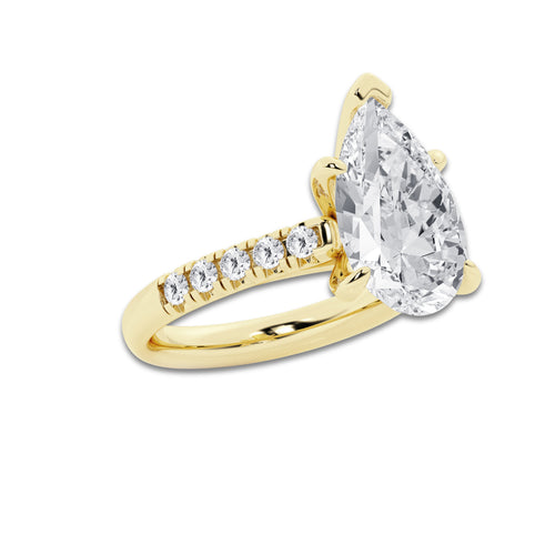 5.43 ctw Pear Lab-Grown Diamond Pave Engagement Ring in 14K Yellow Gold for Women | D Color, VVS1 Clarity, IGI Certified 5.00 ct Center Diamond