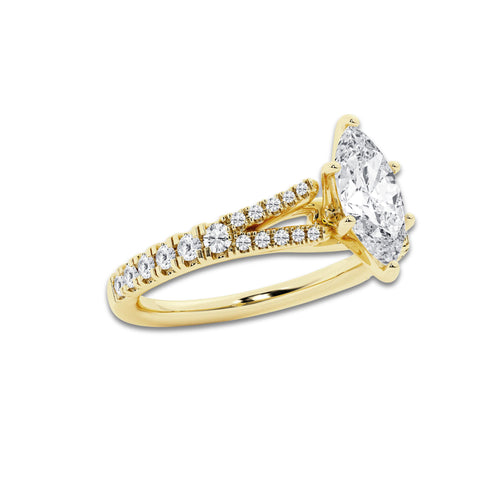 1.08 ctw Marquise Lab-Grown Diamond Split Shank Side Stone Engagement Ring in 14K Yellow Gold for Women | Colorless E, VS1 Clarity, IGI Certified 0.75 ct Center Diamond