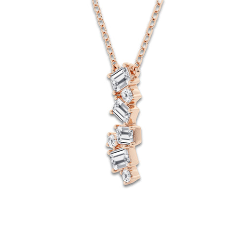 1/2 ctw Emerald and Round Lab Grown Diamond Cascade Pendant 14K Rose Gold, DE, VS1