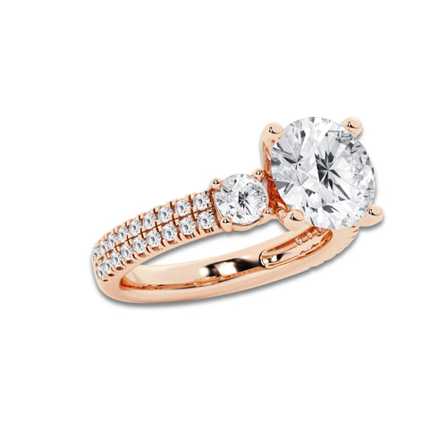 4.46 ctw Round Lab-Grown Diamond Three Stone Double Row Engagement Ring in 14K Rose Gold for Women | D Color, VVS1 Clarity, IGI Certified 3.50 ct Center Diamond