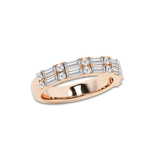 Mael 1 ctw Round & Baguette Lab Grown Diamond Double Row Ring 18K Rose Gold, DE, VS1