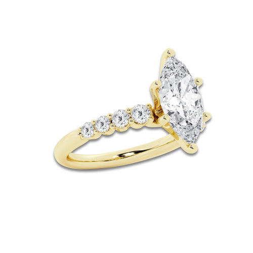 3.04 Ct Marquise Lab-Grown Diamond Half Eternity Engagement Ring in 14K Yellow Gold for Female, Colorless (D), VVS1 Clarity | IGI Certified, 2.50 Ct Center Diamond