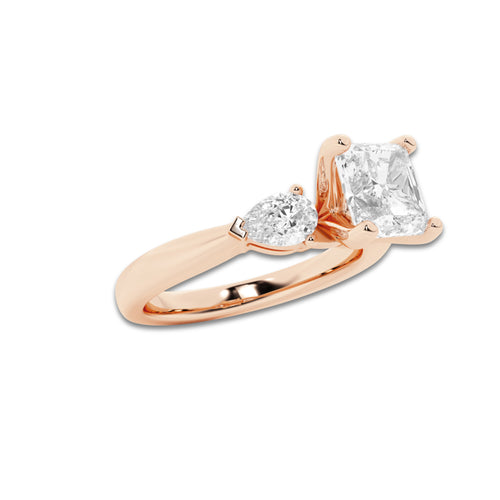 1 7/8 ctw Asscher Lab Grown Diamond Engagement Ring with Pear Side Accents 14K Rose Gold, E, VS1 | 1 1/2 ct Center