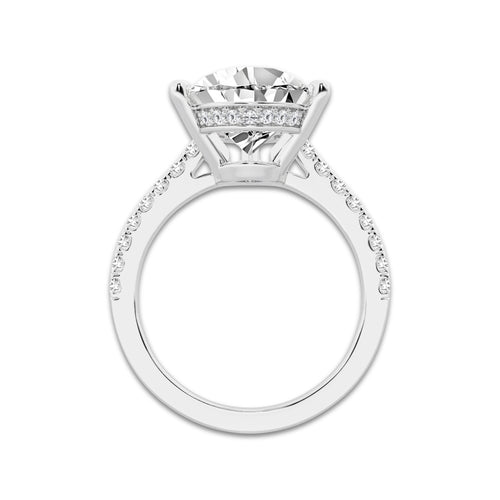 5.35 ctw Pear Lab-Grown Diamond Hidden Halo Side Stone Engagement Ring in Platinum for Women | Colorless E, VS1 Clarity, IGI Certified 5.00 ct Center Diamond