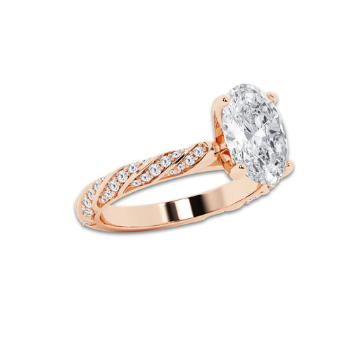 2.94 ctw Oval Lab-Grown Diamond Twisted Band Engagement Ring in 14K Rose Gold for Women | Colorless E, VS1 Clarity, IGI Certified 2.50 ct Center Diamond