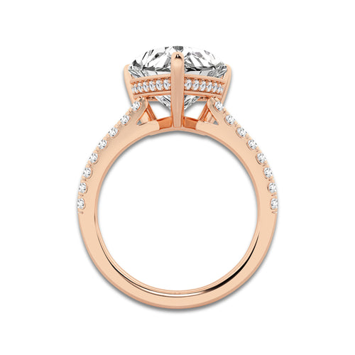 5.35 ctw Heart Lab-Grown Diamond Hidden Halo Side Stone Engagement Ring in 18K Rose Gold for Women | Colorless E, VS1 Clarity, IGI Certified 5.00 ct Center Diamond