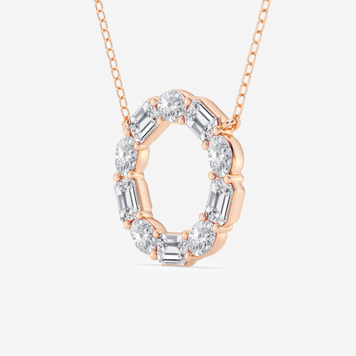 3 ctw Emerald and Oval Lab Grown Diamond Circle Pendant 18K Rose Gold, DE, VS1