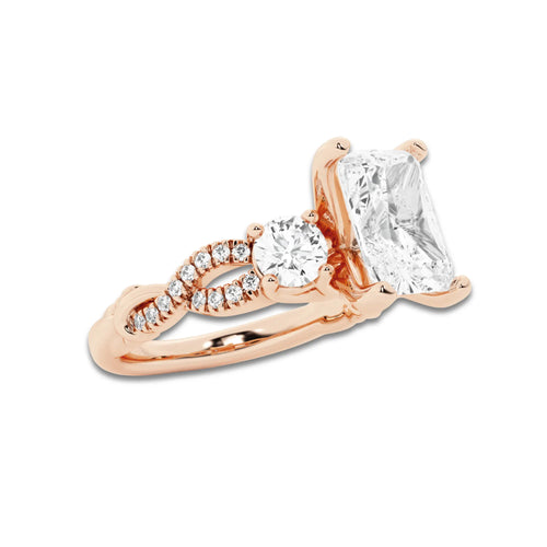 1.98 ctw Radiant Lab-Grown Diamond Side Stone Engagement Ring in 14K Rose Gold for Women | Colorless D, VVS1 Clarity, IGI Certified 1.50 ct Center Diamond