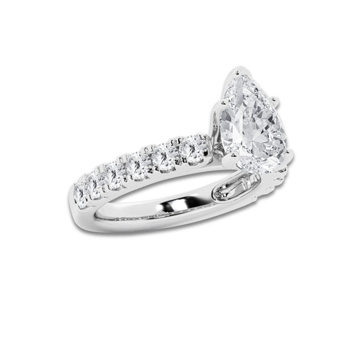 3.50 ctw Pear Lab-Grown Diamond Split-Prong Set Side Stone Engagement Ring in Platinum for Women | Colorless E, VS1 Clarity, IGI Certified 2.50 ct Center Diamond