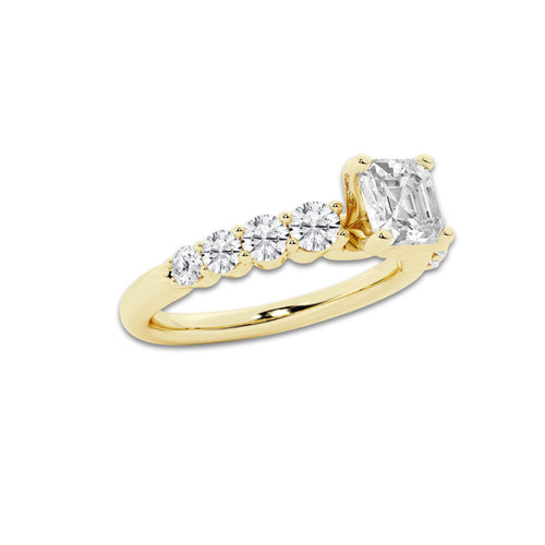 1.54 ctw Asscher Lab-Grown Diamond Side Stone Engagement Ring in 14K Yellow Gold for Women | Colorless D, VVS1 Clarity, IGI Certified 1.00 Ct Center Diamond