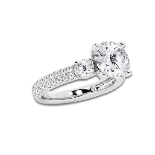 4.00 ctw Round Lab-Grown Diamond Three Stone Double Row Engagement Ring in 14K White Gold for Women | D Color, VVS1 Clarity, IGI Certified 3.00 ct Center Diamond
