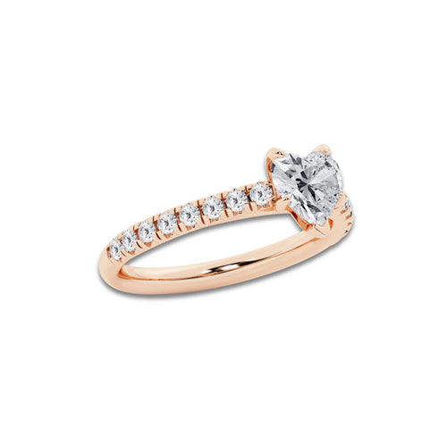 1.39 ctw Heart Lab-Grown Diamond Pave Engagement Ring in 14K Rose Gold for Women | E Color, VS1 Clarity, IGI Certified 1.00 ct Center Diamond