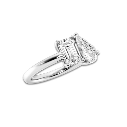 3 ctw Toi Et Moi Pear and Emerald Engagement Ring Platinum, E, VS1