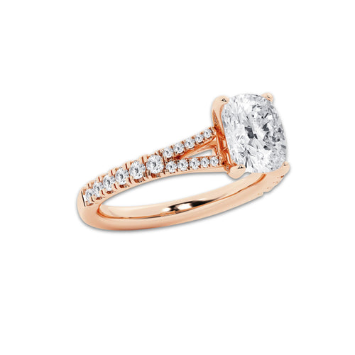 1.83 ctw Elongated Cushion Lab-Grown Diamond Split Shank Side Stone Engagement Ring in 14K Rose Gold for Women | Colorless D, VVS1 Clarity, IGI Certified 1.50 ct Center Diamond