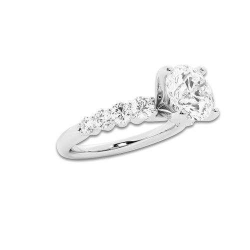 2.54 Ct Round Lab-Grown Diamond Half Eternity Engagement Ring in 14K White Gold for Female, Colorless (E), VS1 Clarity | IGI Certified, 2.00 Ct Center Diamond