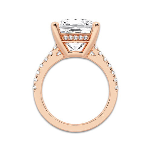 7.37 ctw Cushion Lab-Grown Diamond Hidden Halo Side Stone Engagement Ring in 18K Rose Gold for Women | Colorless D, VVS1 Clarity, IGI Certified 7.00 ct Center Diamond