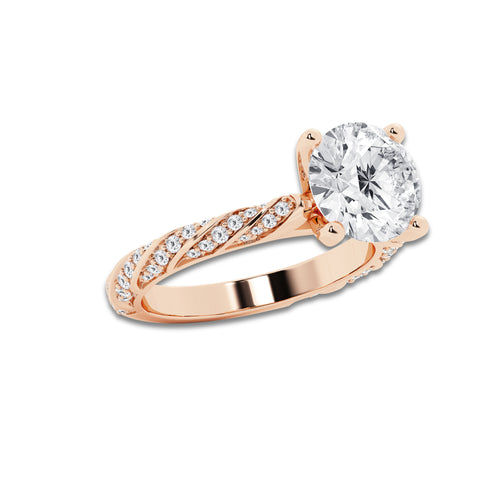 3.44 ctw Round Lab-Grown Diamond Twisted Band Engagement Ring in 14K Rose Gold for Women | Colorless D, VVS1 Clarity, IGI Certified 3.00 ct Center Diamond