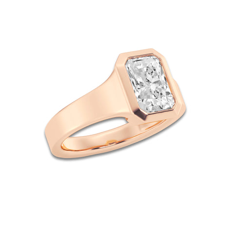 Casa 2 ctw Radiant Lab Grown Diamond Bezel Set Wide Band Solitaire Engagement Ring 14K Rose Gold, D, VVS | IGI Certified, 2 ct Center