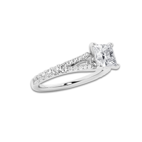 1.33 ctw Princess Lab-Grown Diamond Split Shank Side Stone Engagement Ring in 14K White Gold for Women | Colorless D, VVS1 Clarity, IGI Certified 1.00 ct Center Diamond