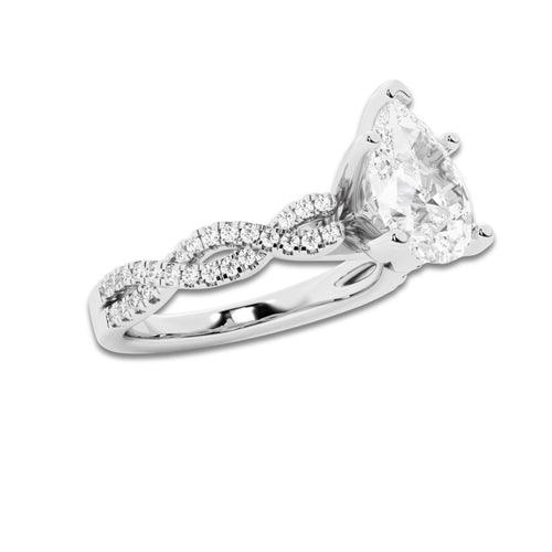 1.75 ctw Pear Lab-Grown Diamond Twisted Shank Engagement Ring in Platinum for Women | E Color, VS1 Clarity, IGI Certified 1.50 ct Center Diamond