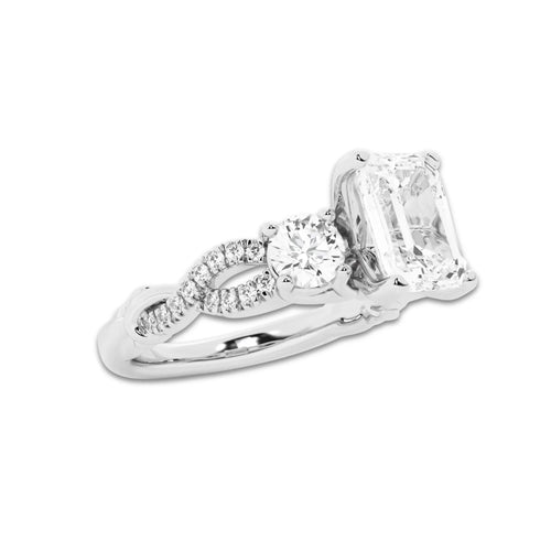 1.98 ctw Emerald Lab-Grown Diamond Side Stone Engagement Ring in 14K White Gold for Women | Colorless D, VVS1 Clarity, IGI Certified 1.50 ct Center Diamond