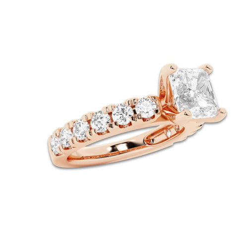 Julia 2 1/2 ctw Asscher Lab Grown Diamond Engagement Ring with Split Prong Side Accents 14K Rose Gold, D, VVS | IGI Certified, 1 1/2 ct Center