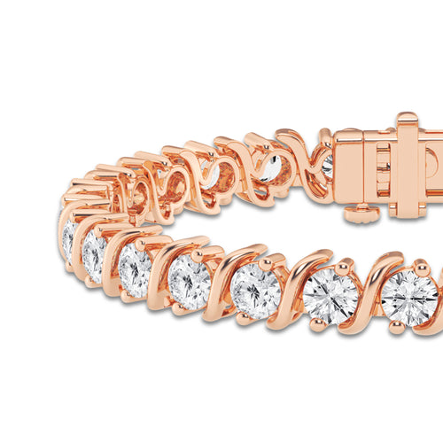 10 ctw Round Lab Grown Diamond "S" Tennis Bracelet - 6 Inches 14K Rose Gold, DE, VS1