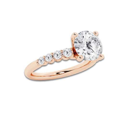 3.54 Ct Round Lab-Grown Diamond Half Eternity Engagement Ring in 14K Rose Gold for Female, Colorless (D), VVS1 Clarity | IGI Certified, 3.00 Ct Center Diamond
